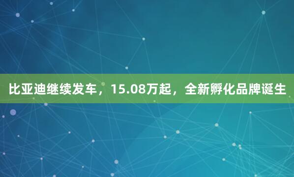 比亚迪继续发车，15.08万起，全新孵化品牌诞生